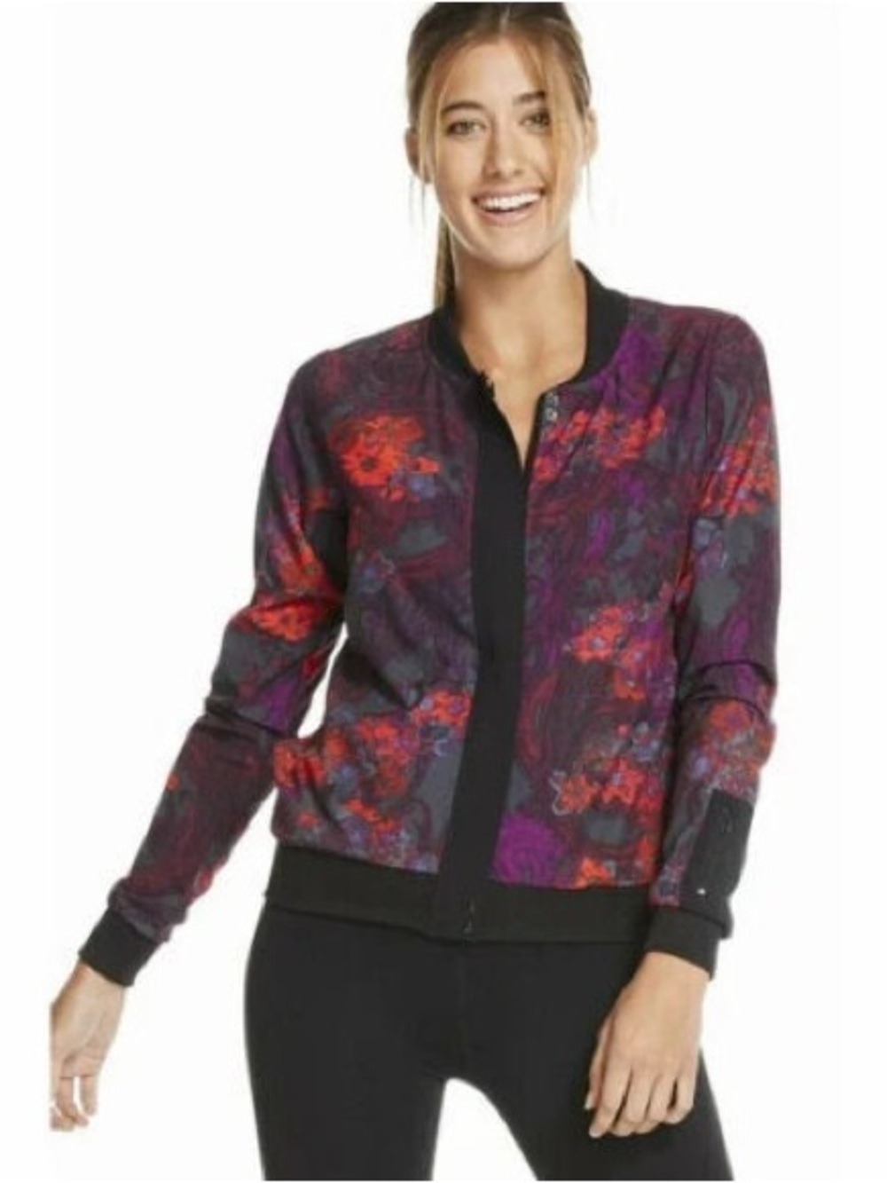 Fabletics Ithaca Floral lightweight Bomber Jacket in Purple and Red small